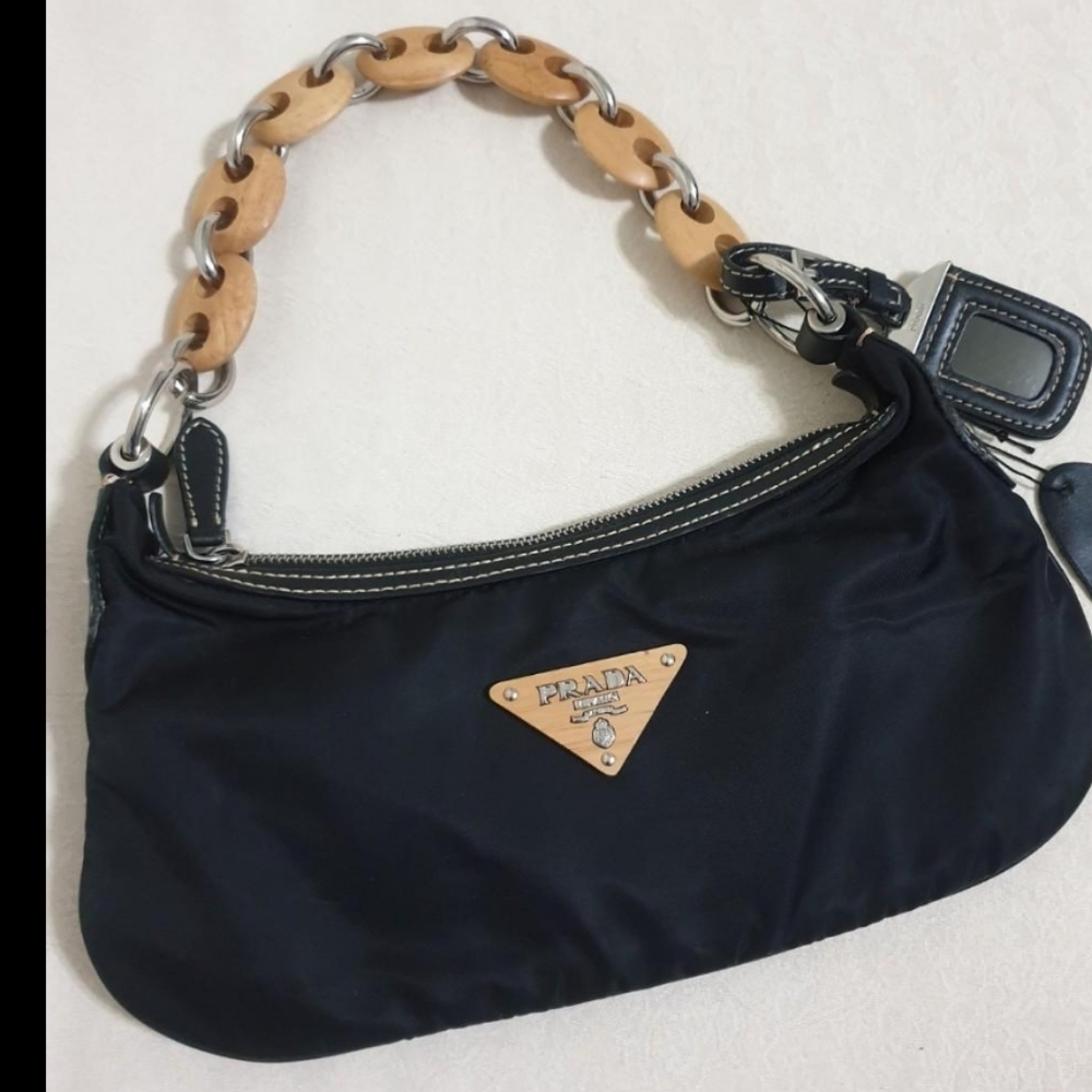Prada Vintage Tessuto Nylon Wood Link Shoulder Bag
